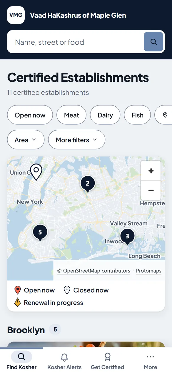 Find Kosher on a phone, with filters and a map.